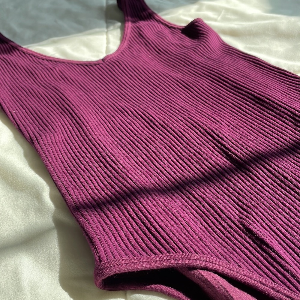 Deep V Ribbed Tank Bodysuit OS